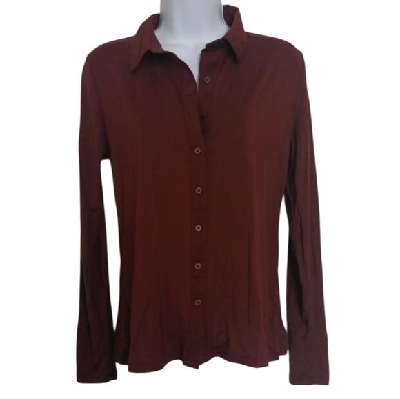 Loft Maroon Lyocell Long Sleeve Collared Button Up Size Small - Picture 1 of 4
